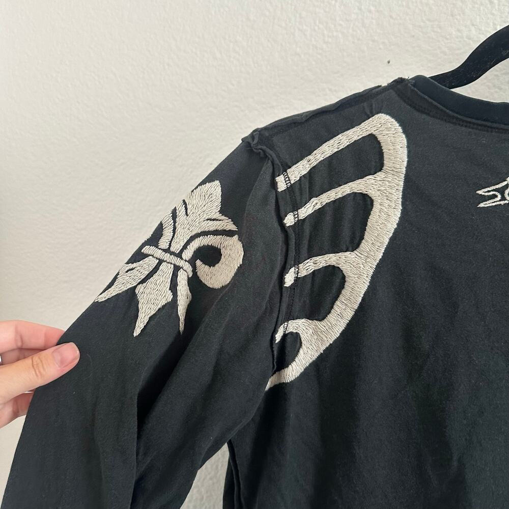 Till The End 90s Embroidered Butterfly V-Neck Long Sleeve Top Black Size Large - Picture 3 of 7